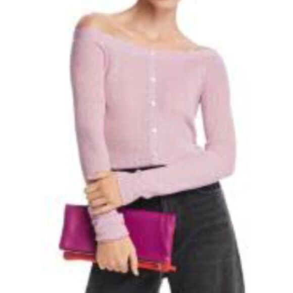 Frame Denim Lavender Off The Shoulder Ribbed Button Detail Cardigan Size M NWT - Picture 1 of 9